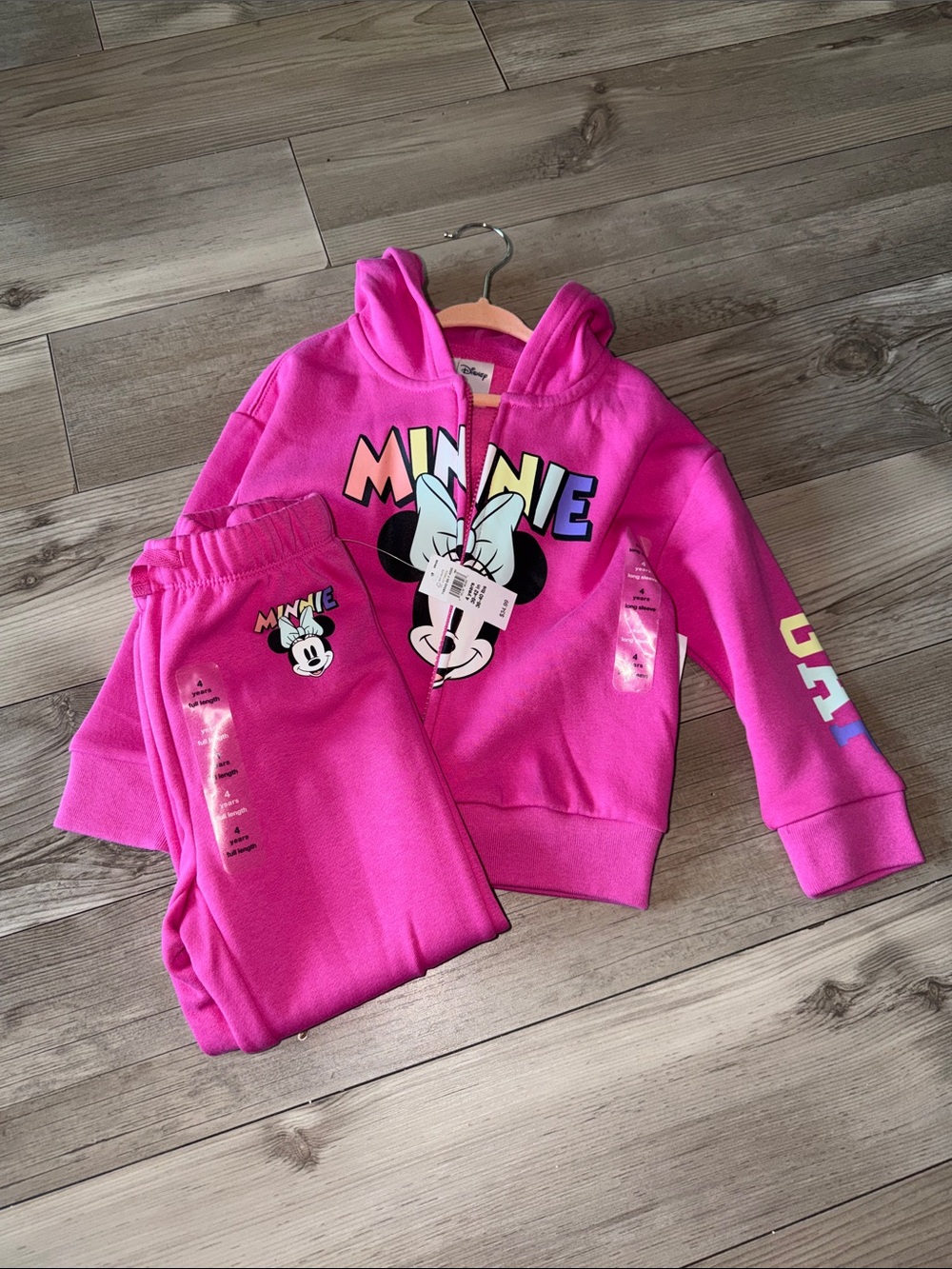 Disney Girls' Minnie Hooded Sweatshirt and Joggers Set - Bright Pink